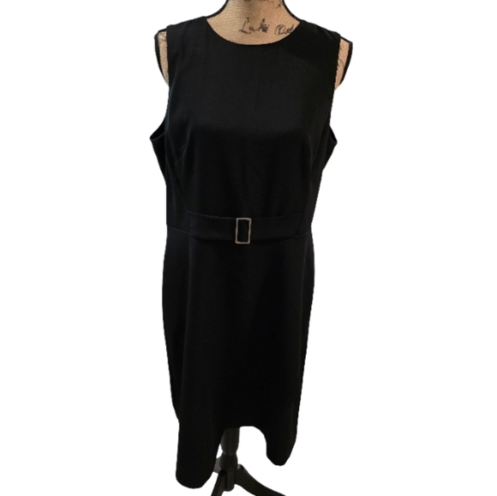 White House Black Market Black Belted Sheath Career Academia Midi‎ Dress Size 14